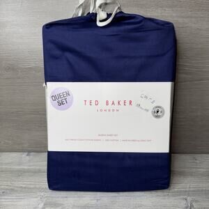 New Ted Baker London QUEEN Sheet Set 400 Th Cotton Sateen Navy Blue